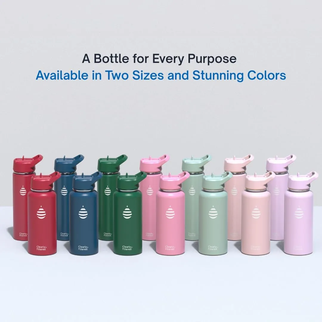Clearly Filtered Water Bottle | Removes 220  Contaminants, Double-Wall Insulated Stainless Steel, BPA/BPS Free, Phthalate Free, Filters Flouride Lead Chlorine (32oz, Crimson)