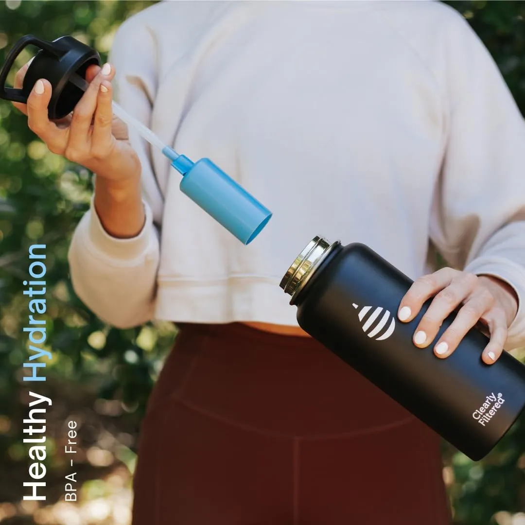 Clearly Filtered Water Bottle | Removes 220  Contaminants, Double-Wall Insulated Stainless Steel, BPA/BPS Free, Phthalate Free, Filters Flouride Lead Chlorine (32oz, Crimson)