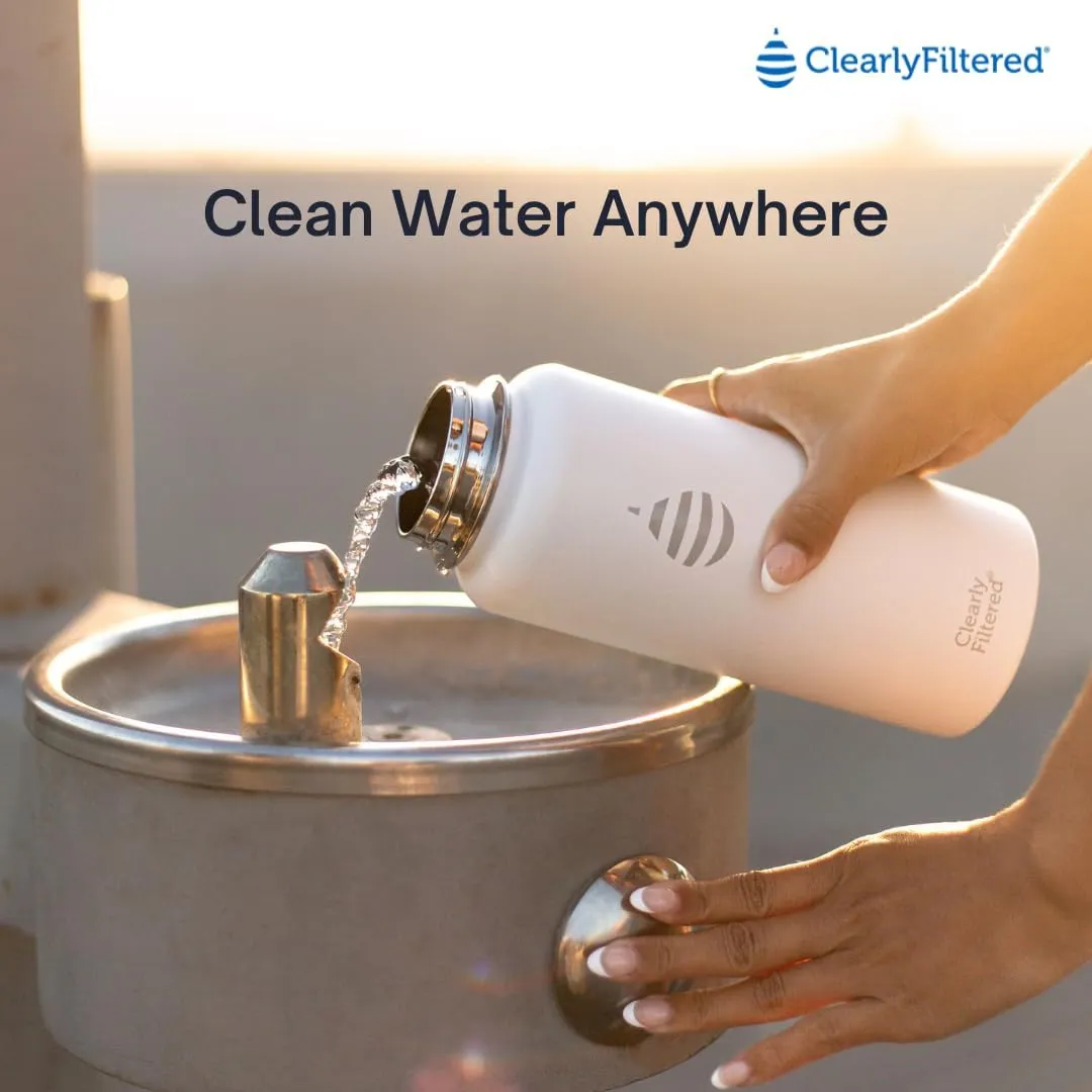 Clearly Filtered Water Bottle | Removes 220  Contaminants, Double-Wall Insulated Stainless Steel, BPA/BPS Free, Phthalate Free, Filters Flouride Lead Chlorine (32oz, Crimson)