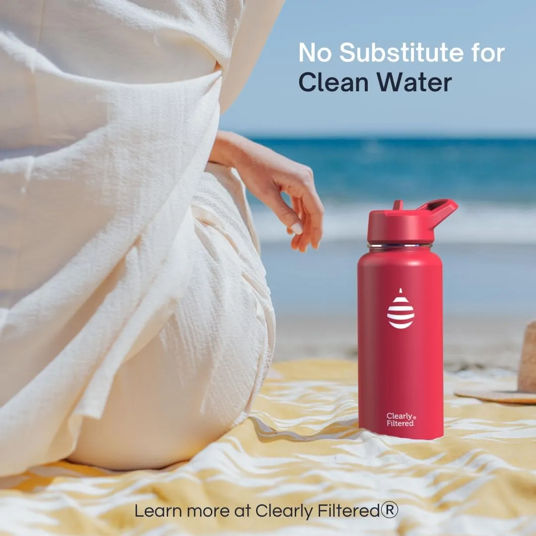 Clearly Filtered Water Bottle | Removes 220  Contaminants, Double-Wall Insulated Stainless Steel, BPA/BPS Free, Phthalate Free, Filters Flouride Lead Chlorine (32oz, Crimson)