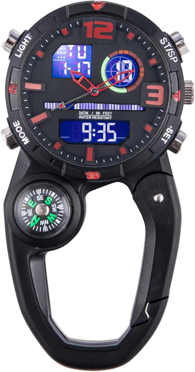 Clip On Digital Carabiner Watch Backpack Belt Waterproof Shockproof Pocket Clip-on Watch for Outdoor Sports