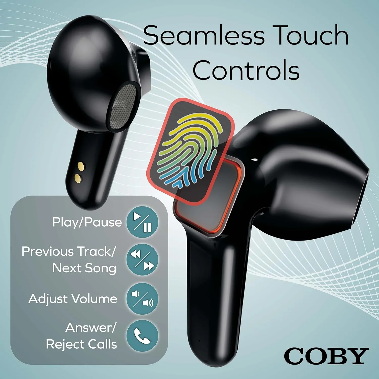 Coby Sweat-Resistant True Wireless Earbuds | in-Ear Bluetooth Earphones | 12H Playtime | Voice Assistant Support | Noise-Isolating | Built-in Mic | Dedicated Audio Controls (Black)