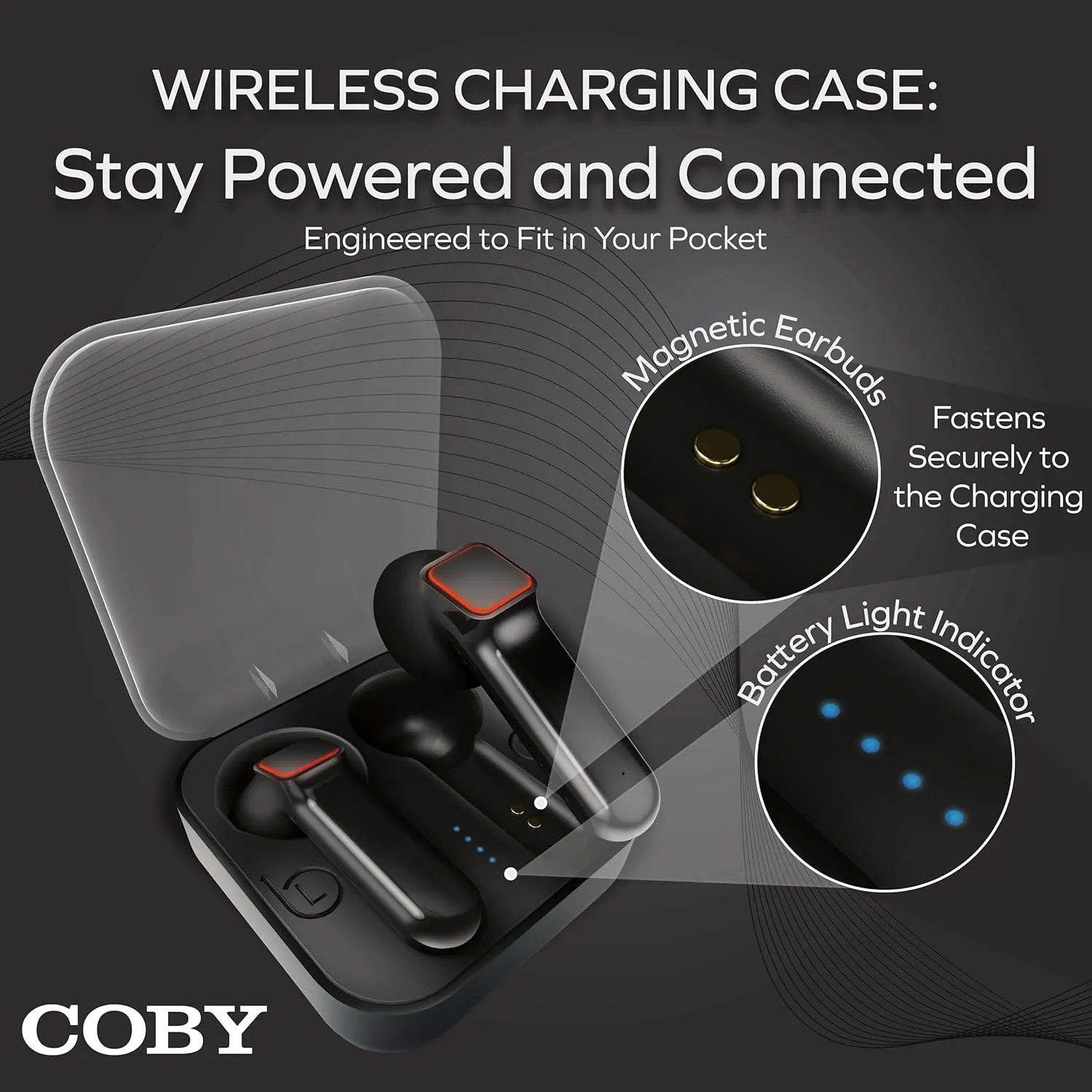 Coby Sweat-Resistant True Wireless Earbuds | in-Ear Bluetooth Earphones | 12H Playtime | Voice Assistant Support | Noise-Isolating | Built-in Mic | Dedicated Audio Controls (Black)