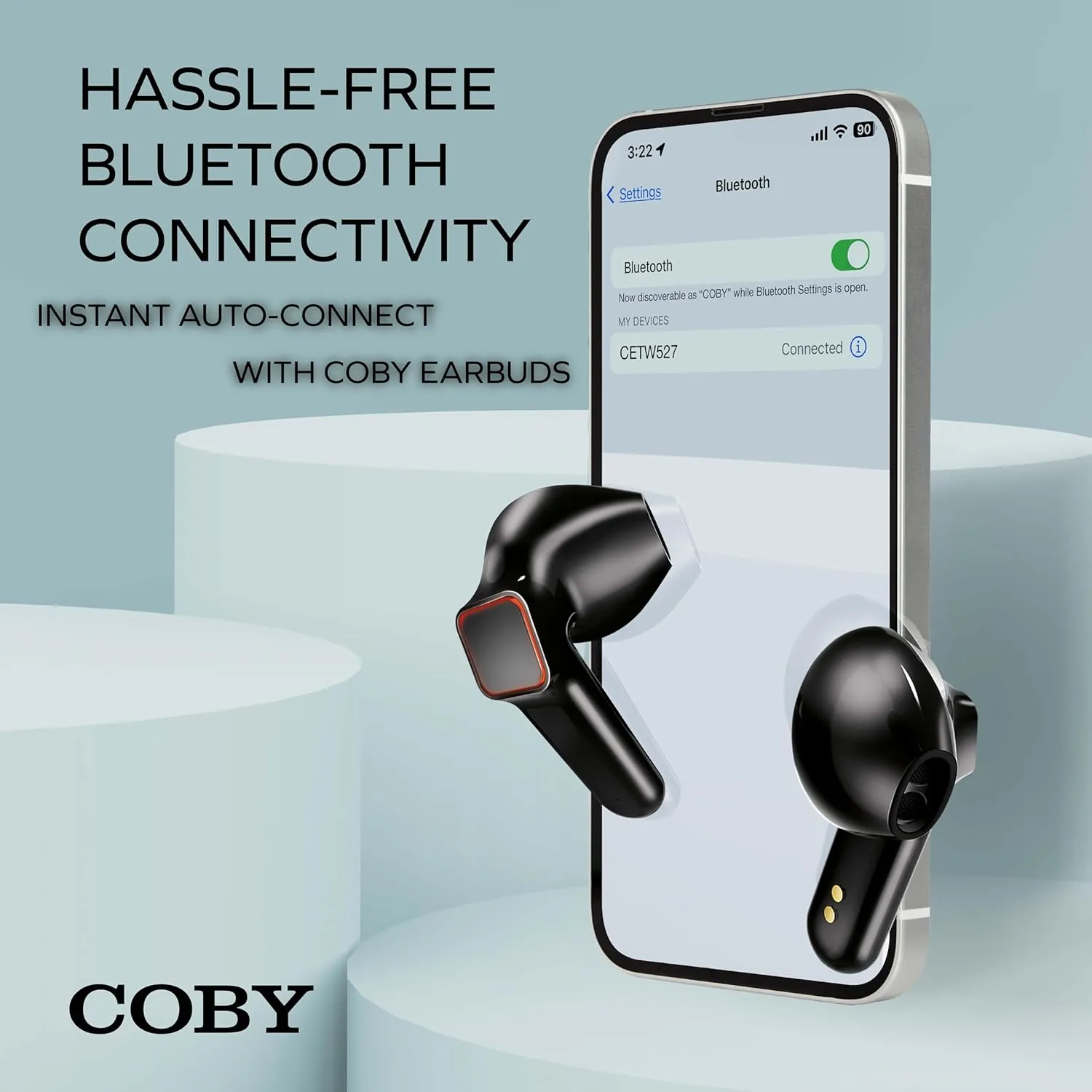 Coby Sweat-Resistant True Wireless Earbuds | in-Ear Bluetooth Earphones | 12H Playtime | Voice Assistant Support | Noise-Isolating | Built-in Mic | Dedicated Audio Controls (Black)