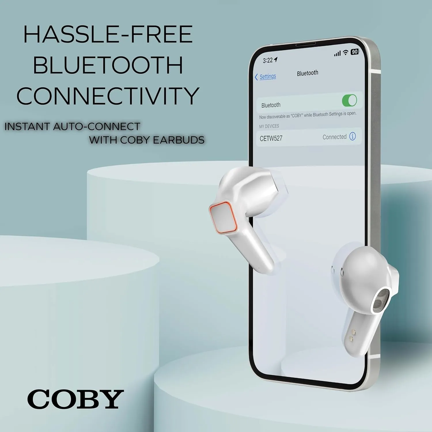 Coby Sweat-Resistant True Wireless Earbuds | in-Ear Bluetooth Earphones | 12H Playtime | Voice Assistant Support | Noise-Isolating | Built-in Mic | Dedicated Audio Controls (White)