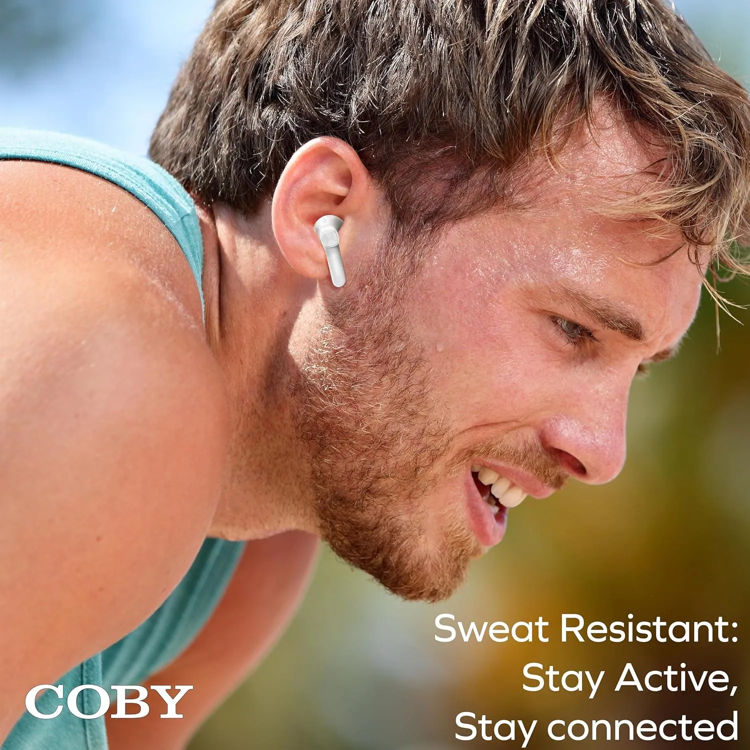Coby Sweat-Resistant True Wireless Earbuds | in-Ear Bluetooth Earphones | 12H Playtime | Voice Assistant Support | Noise-Isolating | Built-in Mic | Dedicated Audio Controls (White)