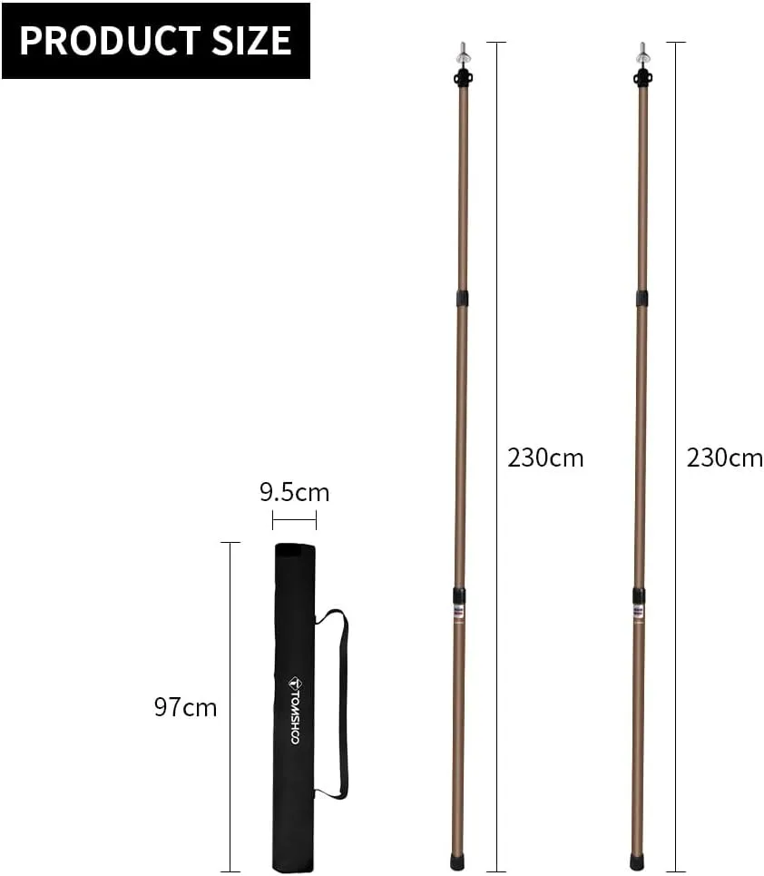 Cocoarm 2pcs Tent Poles Telescoping Tarp Poles 6061 Aluminum Camping Tarp Pole 35.43-90.55inch Adjustable Poles for Tents Tarps Awnings Shelters and More, Anti Slip Rubber Pads (#4)