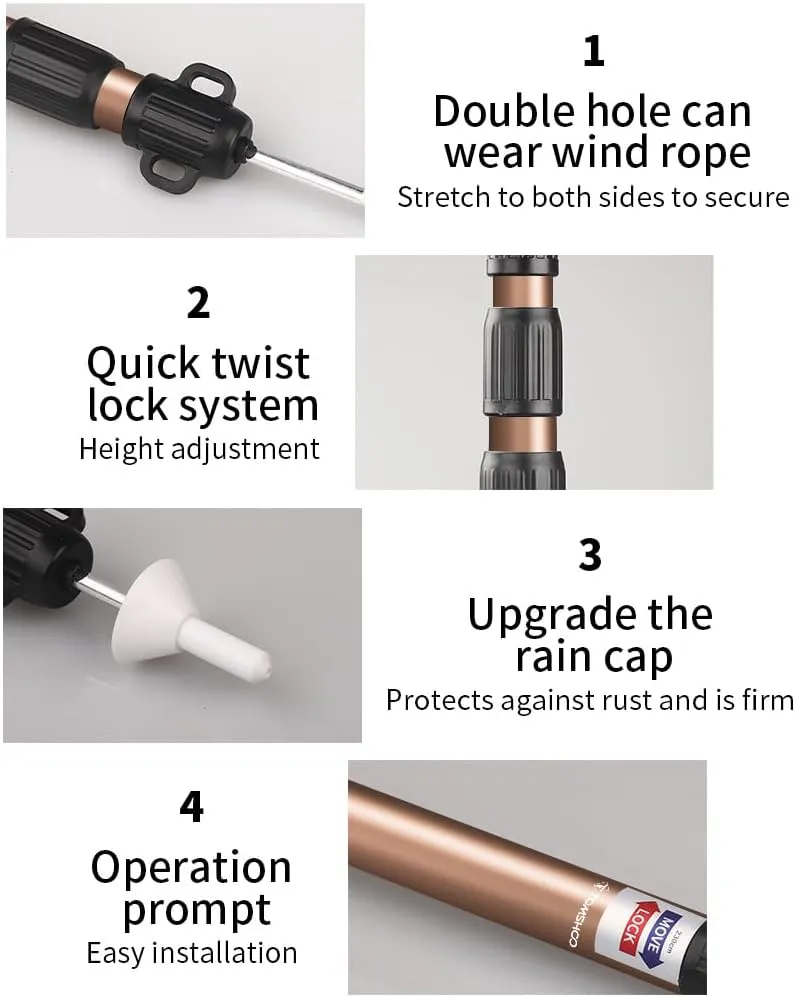 Cocoarm 2pcs Tent Poles Telescoping Tarp Poles 6061 Aluminum Camping Tarp Pole 35.43-90.55inch Adjustable Poles for Tents Tarps Awnings Shelters and More, Anti Slip Rubber Pads (#4)