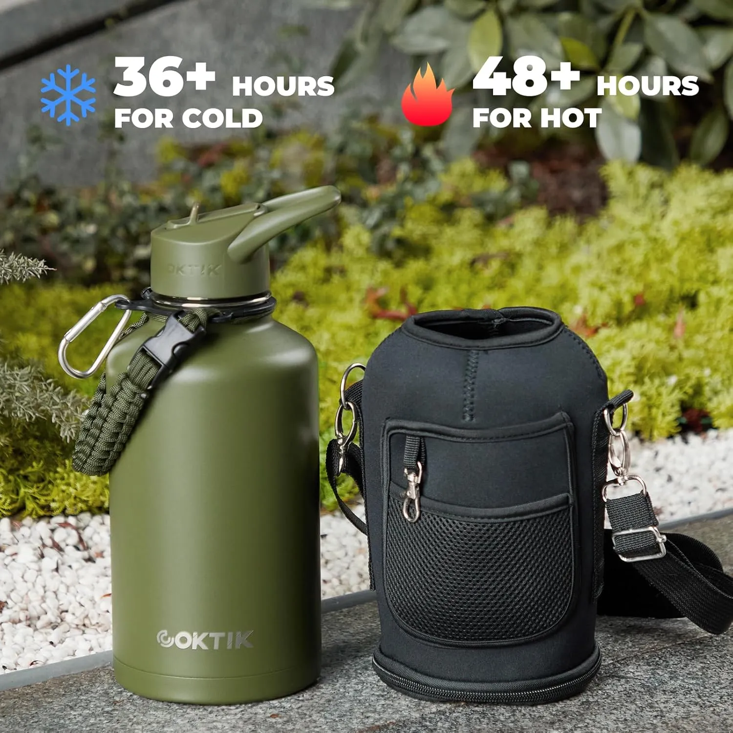 COKTIK 84oz Water Bottle with Straw - Triple Insulated Flask, 48hr Cold Retention Large Water Bottle, Leakproof Water Jug for Gym, Hiking, Camping, Outdoor Sports (2 pack, Army Green)