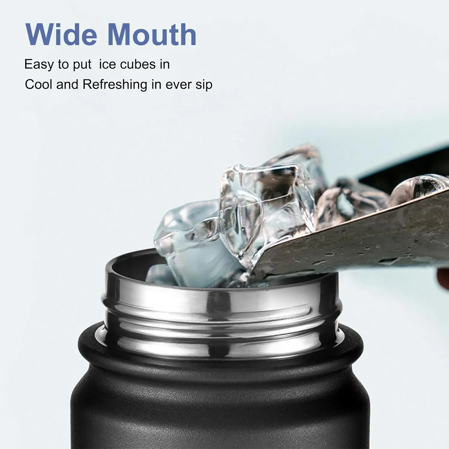 Cold Water Drink Water Bottle with Stainless Steel,Wide Mouth Vacuum Thermos Flask with BPA-free,Metal Vacuum Flask with Straw Lid and Leak Proof,BPA-Free,Travel、Gym & Sports