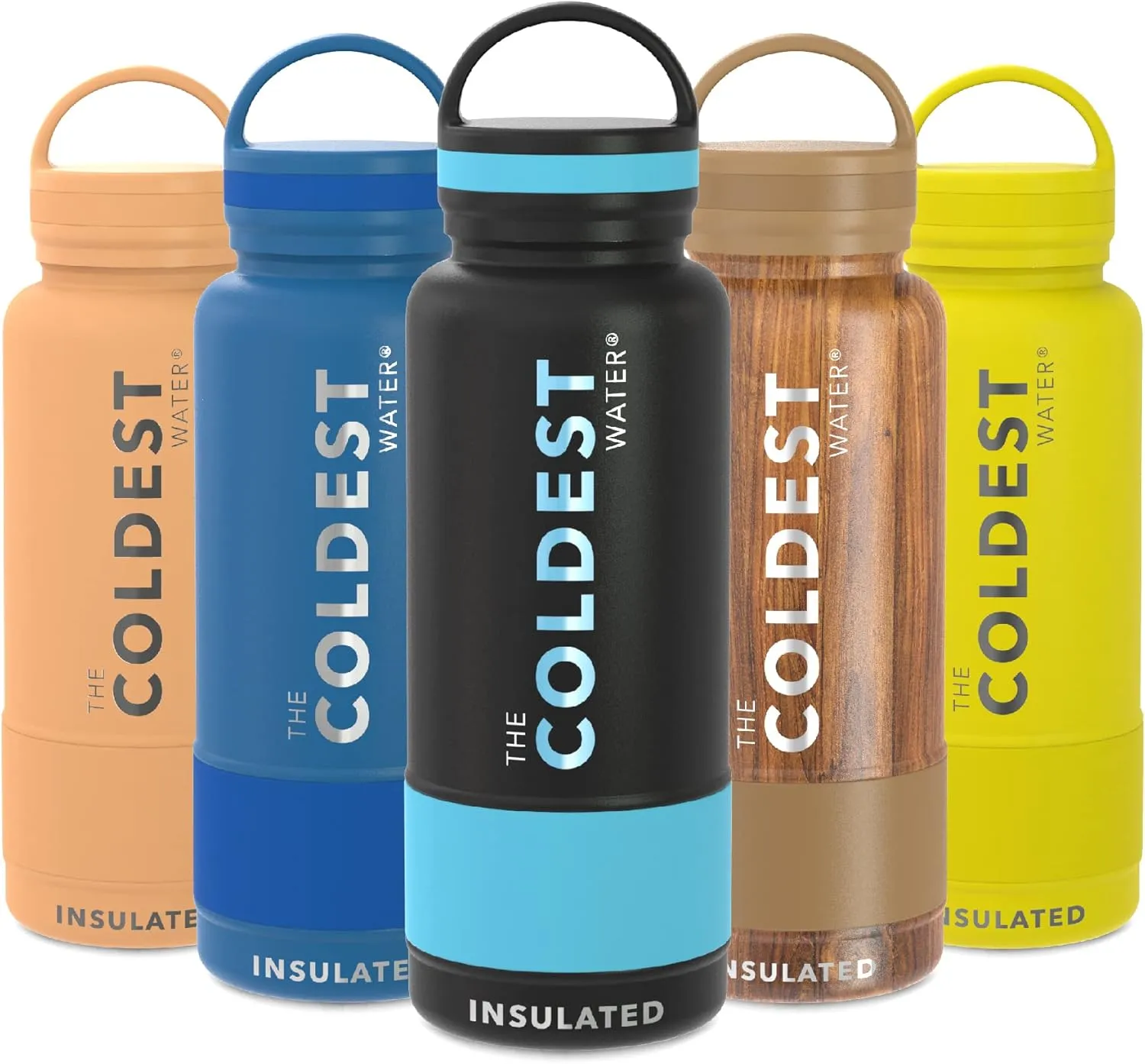 Coldest Insulated Water Bottle with Handle Lid | Leak Proof, Insulated Modern Stainless Steel, Triple Walled, Sport Thermos Bottles, Metal Flask | 32oz