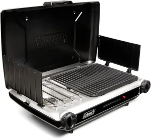 Coleman Tabletop 2-in-1 Grill & Stove with 2 Adjustable Burners Propane Grill/Stove with Push-Button Starter Wind Guards Grease Tray & 20000 BTUs of Power for Camping Tailgating & More