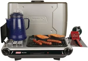 Coleman Tabletop 2-in-1 Grill & Stove with 2 Adjustable Burners Propane Grill/Stove with Push-Button Starter Wind Guards Grease Tray & 20000 BTUs of Power for Camping Tailgating & More
