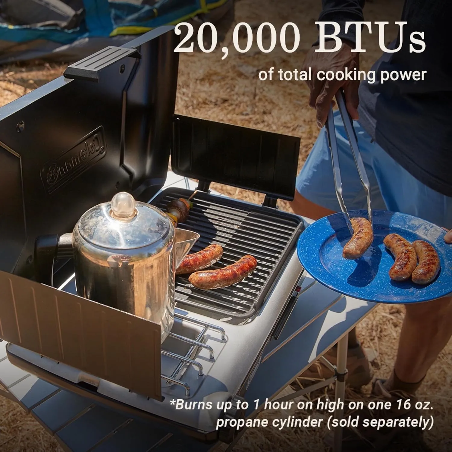 Coleman Tabletop 2-in-1 Grill & Stove with 2 Adjustable Burners Propane Grill/Stove with Push-Button Starter Wind Guards Grease Tray & 20000 BTUs of Power for Camping Tailgating & More
