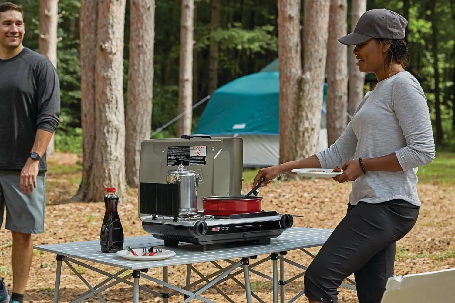 Coleman Tabletop 2-in-1 Grill & Stove with 2 Adjustable Burners Propane Grill/Stove with Push-Button Starter Wind Guards Grease Tray & 20000 BTUs of Power for Camping Tailgating & More