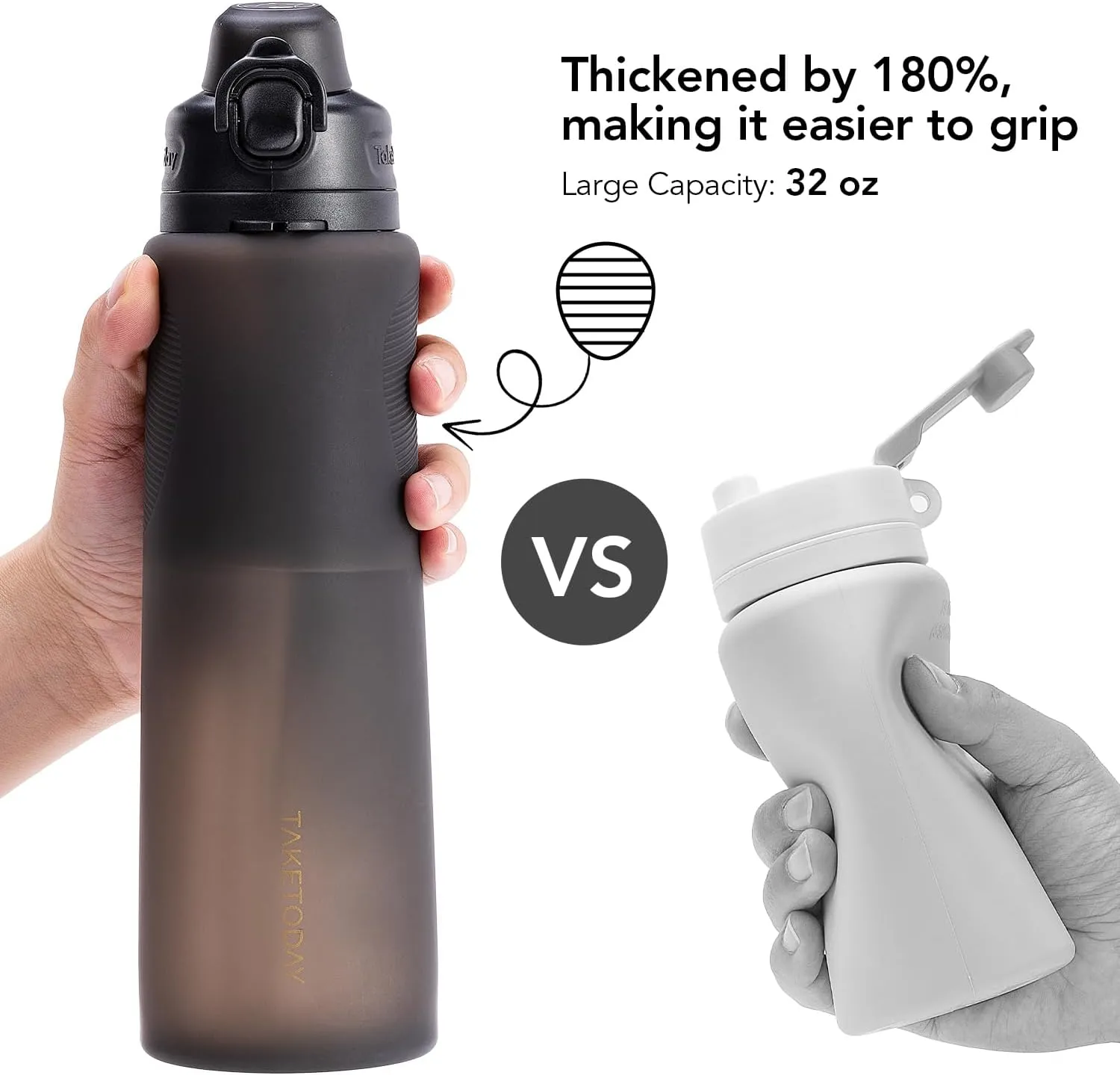 Collapsible 32oz Silicone Water Bottles, Foldable Travel Bottle with Strap, BPA Free, Leakproof for Hiking, International Travel, Outdoors(Black)