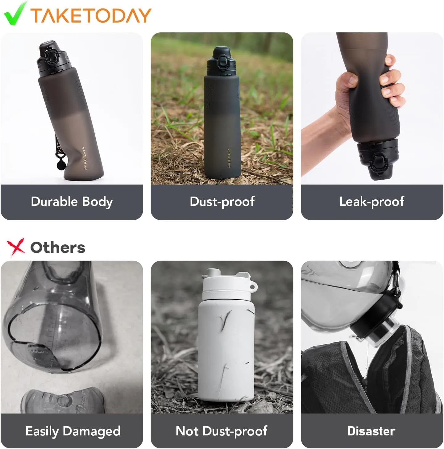 Collapsible 32oz Silicone Water Bottles, Foldable Travel Bottle with Strap, BPA Free, Leakproof for Hiking, International Travel, Outdoors(Black)