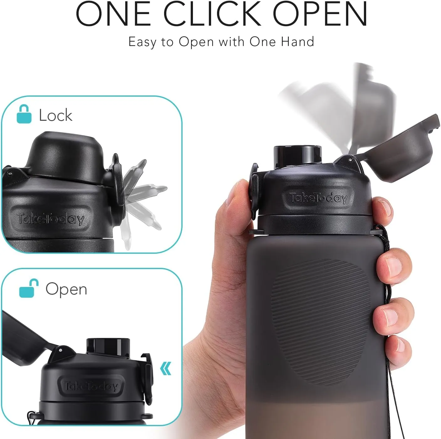 Collapsible 32oz Silicone Water Bottles, Foldable Travel Bottle with Strap, BPA Free, Leakproof for Hiking, International Travel, Outdoors(Black)
