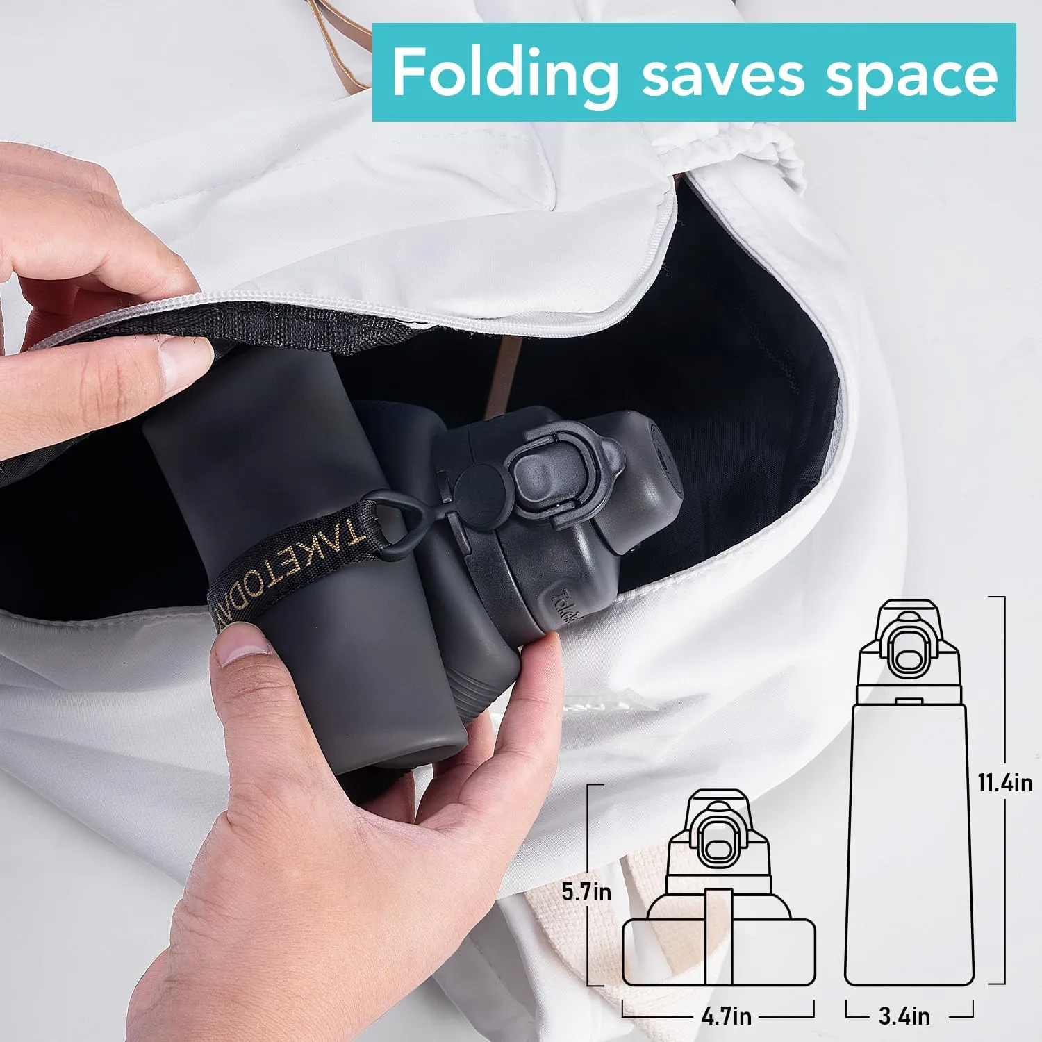 Collapsible 32oz Silicone Water Bottles, Foldable Travel Bottle with Strap, BPA Free, Leakproof for Hiking, International Travel, Outdoors(Black)