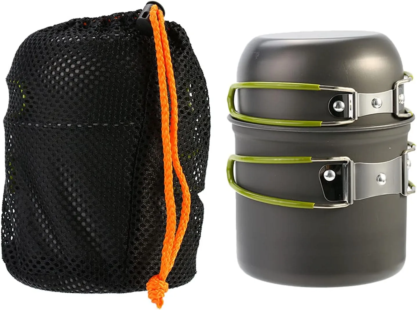 Compact Aluminum Alloy Pot Set | Foldable Handgrip for Camping/Backpacking/Survival | Heat Tolerant & Sturdy with Storage Bag