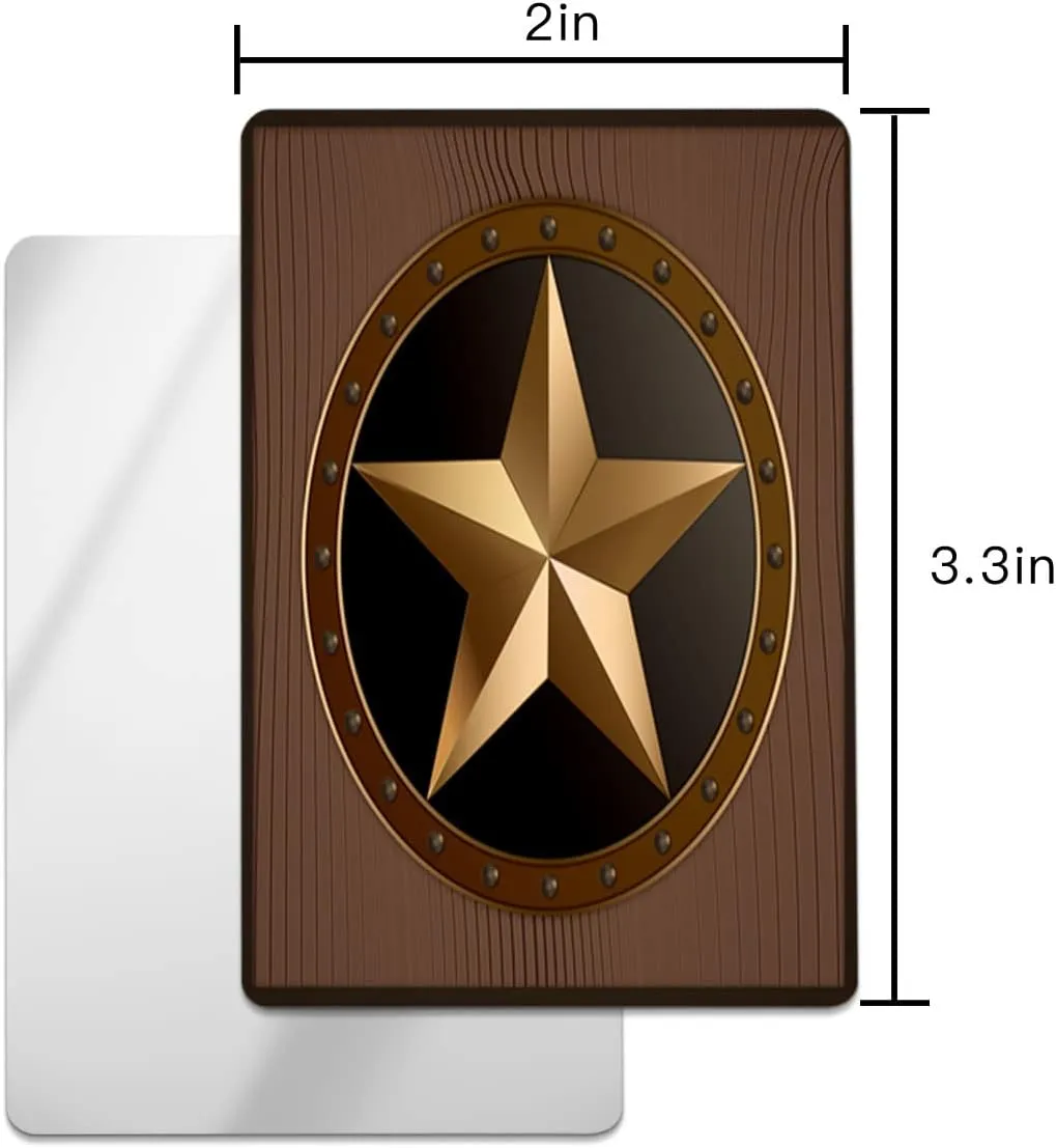 Compact Card Mirror, Unbreakable Stainless Steel Makeup Mirror Wooden Star Five Point Antiqued Army Military Armed Forces Rectangular Handheld Small Travel Mirror for Camping, Travelling