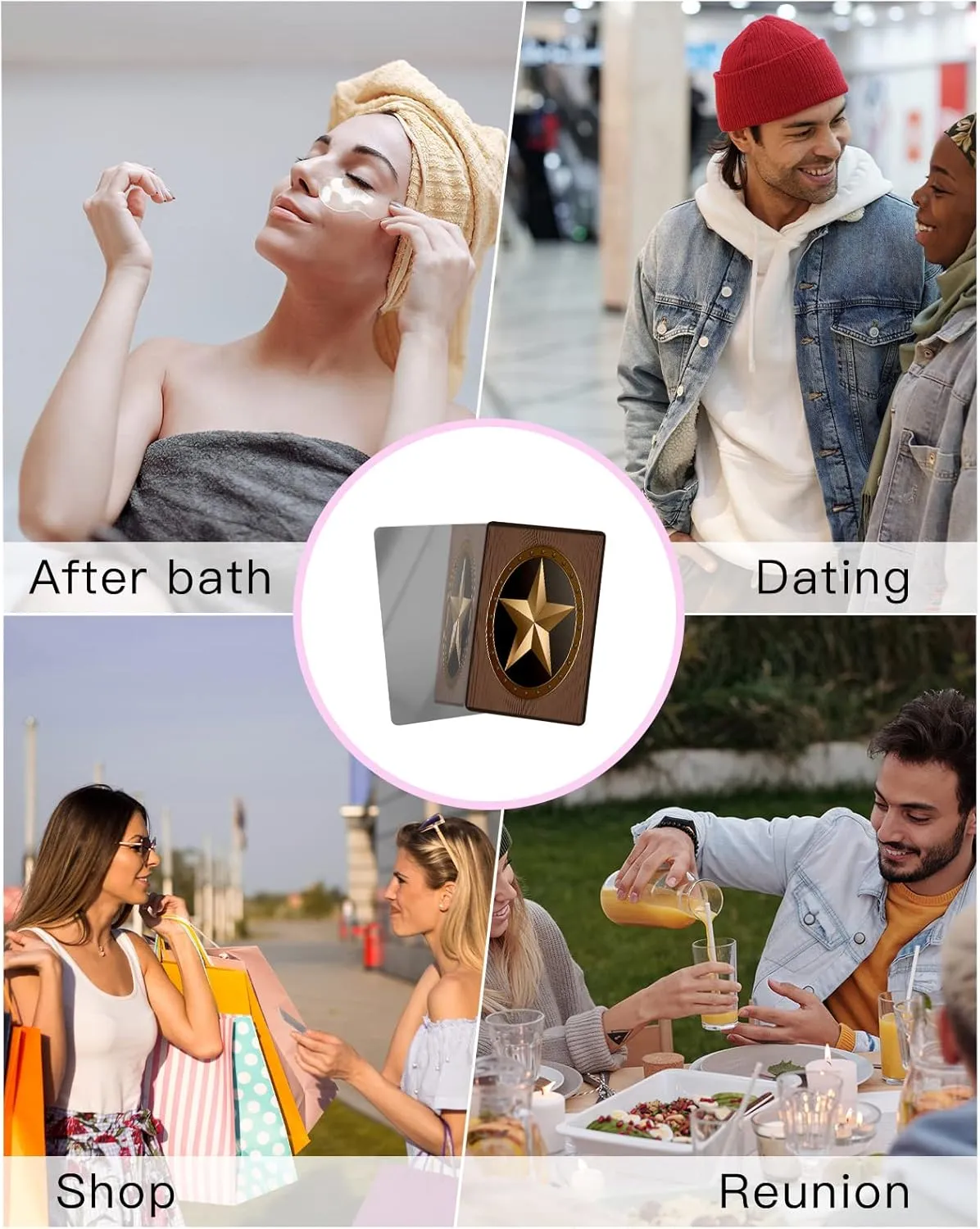 Compact Card Mirror, Unbreakable Stainless Steel Makeup Mirror Wooden Star Five Point Antiqued Army Military Armed Forces Rectangular Handheld Small Travel Mirror for Camping, Travelling