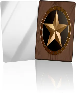 Compact Card Mirror, Unbreakable Stainless Steel Makeup Mirror Wooden Star Five Point Antiqued Army Military Armed Forces Rectangular Handheld Small Travel Mirror for Camping, Travelling