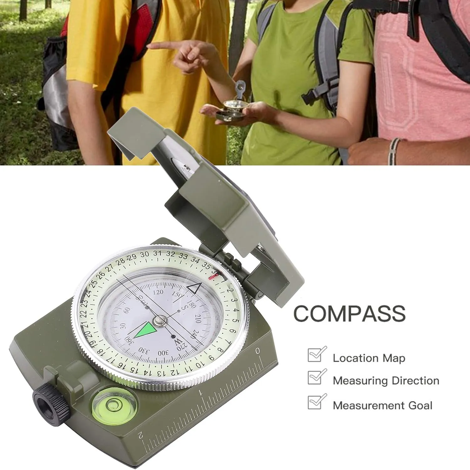 Compass, 2Colors Outdoor Sighting Night Light Waterproof Compass, Multifunctional Compass for Hiking Camping Hunting Outdoor