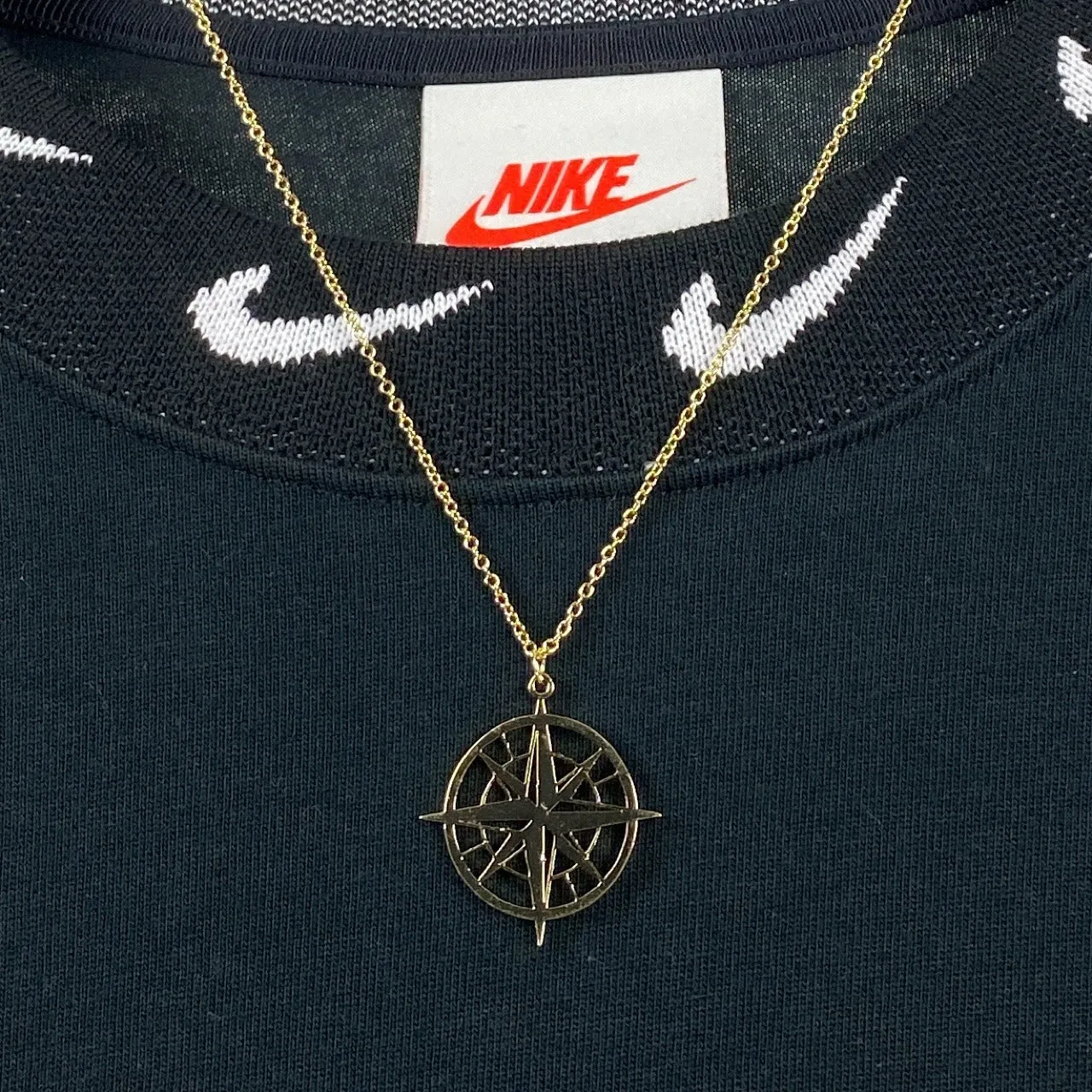 Compass Charm Necklace Chain Gold