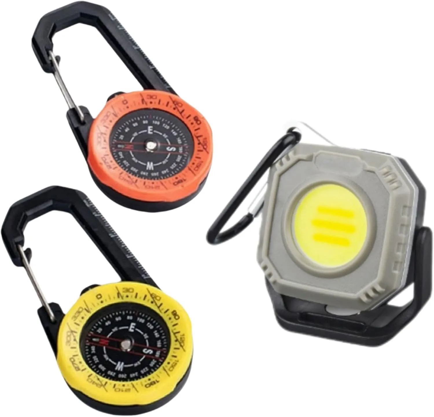 Compass Hiking Survival, Compass with a Scale for Men/Kids with Small and Practical Camping Light, Ideal for Hiking, Backpacking, Camping Accessory, Carabiner Compass and Light