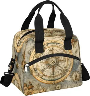 Compass Navigation Insulated Lunch Bag for Women, Reusable Lunch Box with Adjustable Shoulder Strap Leakproof Adults Lunch Tote Bags for Work Travel Picnic Camping