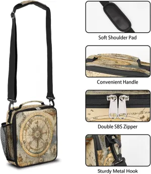 Compass Navigation Lunch Bag for Women/Men, Insulated Lunch Box with Adjustable Shoulder Strap, Zipper Lunch Tote Bag for Work Picnic Camping