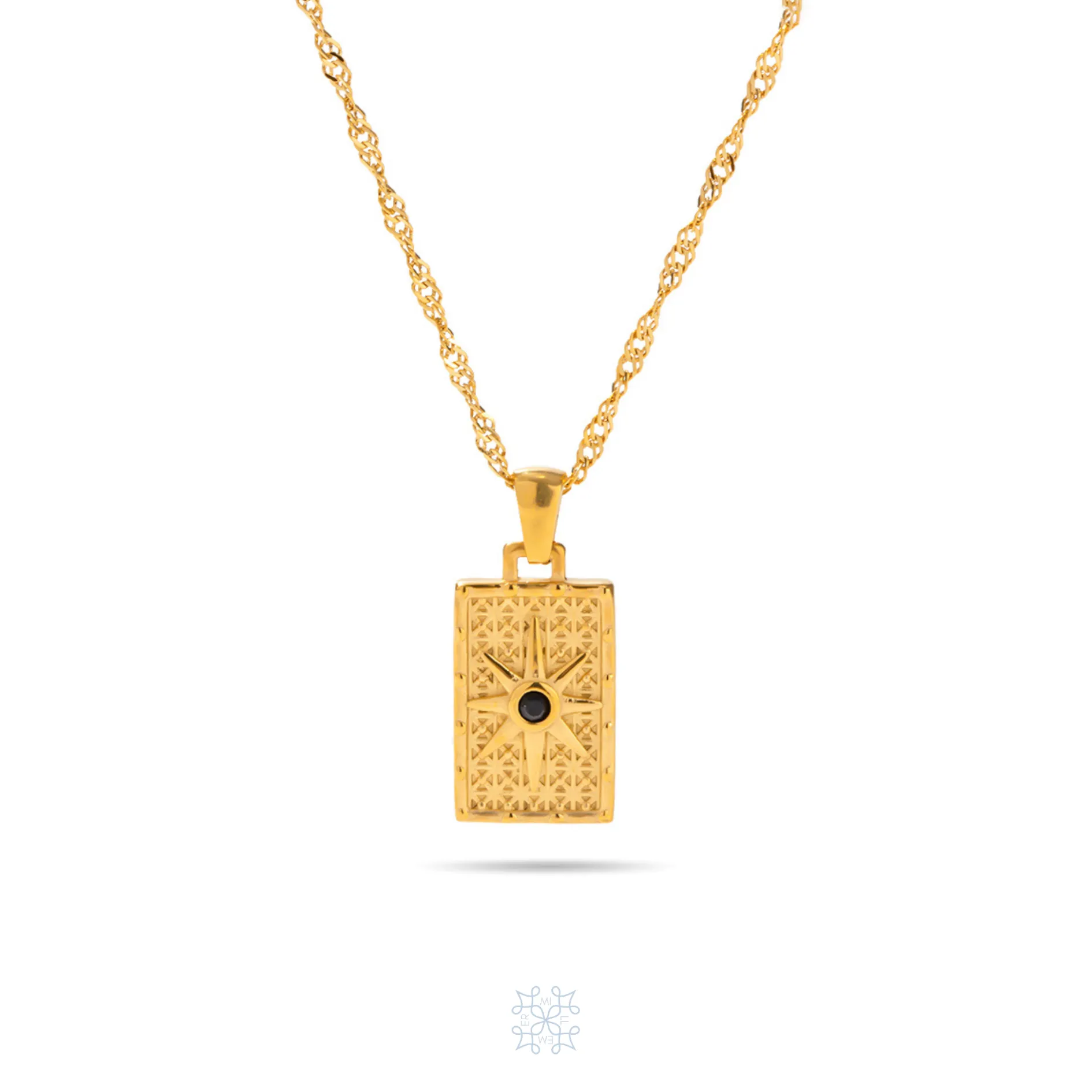 COMPASS Rectangular Pendant Gold Necklace