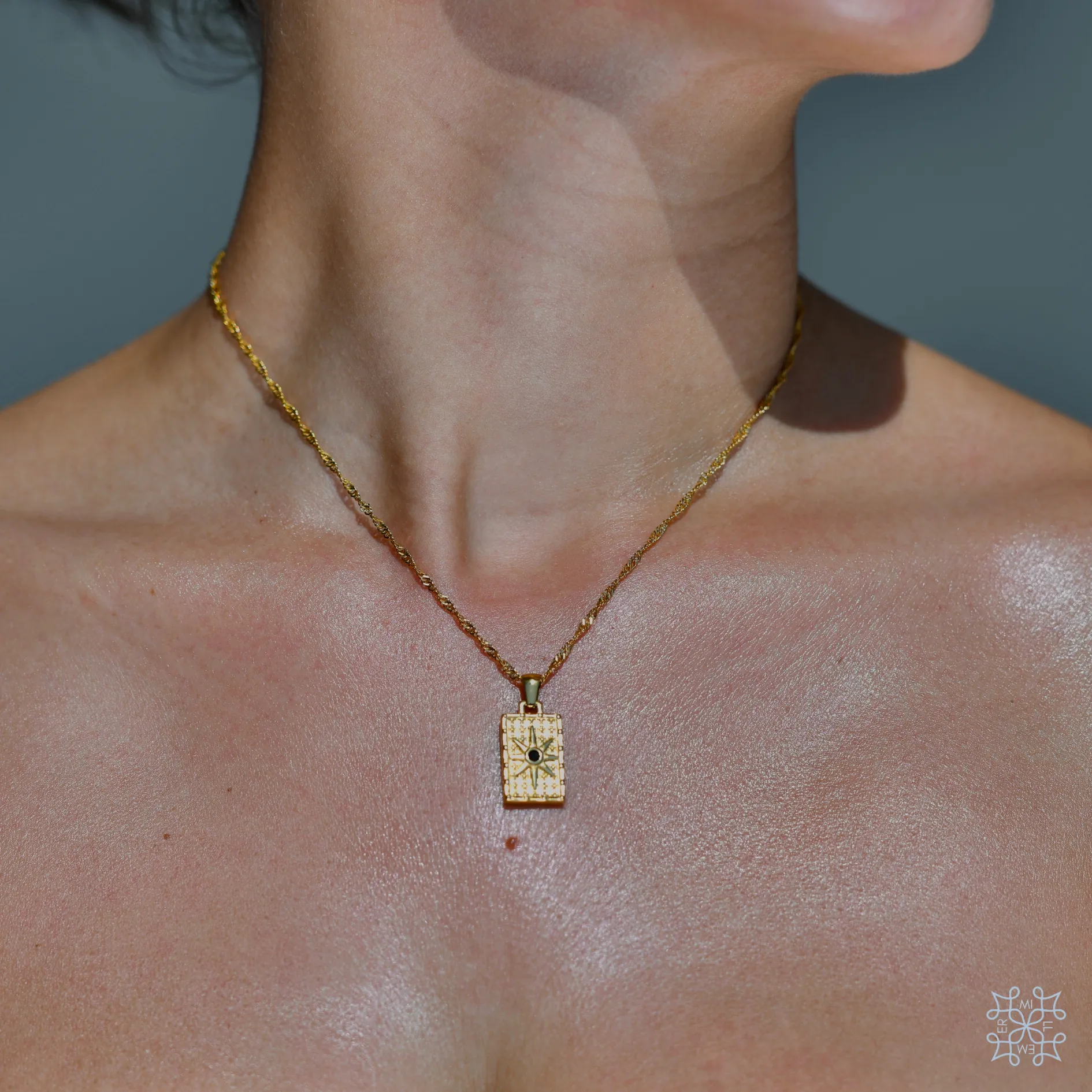 COMPASS Rectangular Pendant Gold Necklace