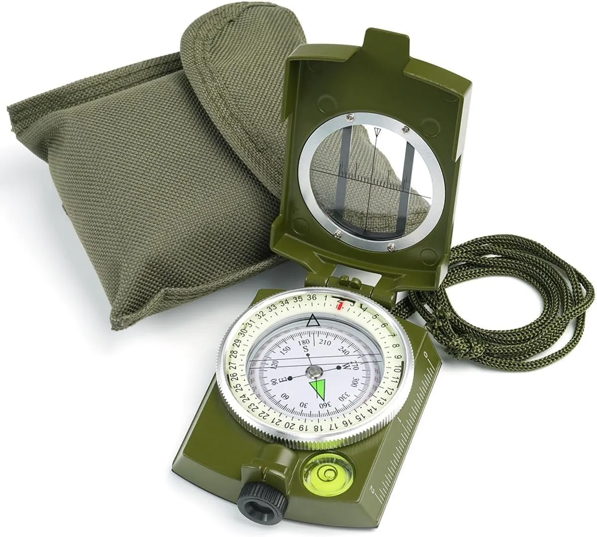 Compass,High Accuracy Waterproof Military Compass with Carrying Bag, Lensatic Sighting, Waterproof and Shakeproof Compass, Army Green Suitable for Camping Hiking (Army Green)