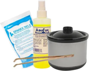 Complete Jewelry Pickling Kit with Aquiflux Flux, BenchPro™ Pickle Pot, Tweezers, and Sparex Acid Compound