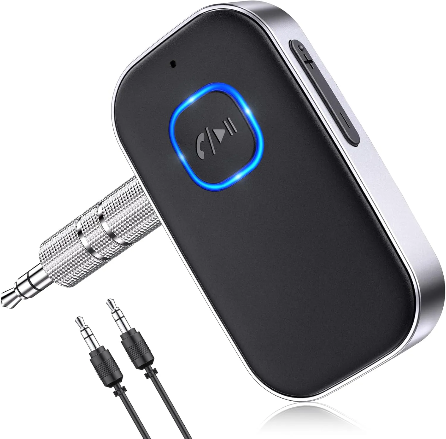 COMSOON Bluetooth Receiver for Car, Noise Cancelling 3.5mm AUX Bluetooth Car Adapter, Wireless Audio Receiver for Home Stereo/Wired Headphones, Hands-Free Call, 16H Battery Life - Black Silver