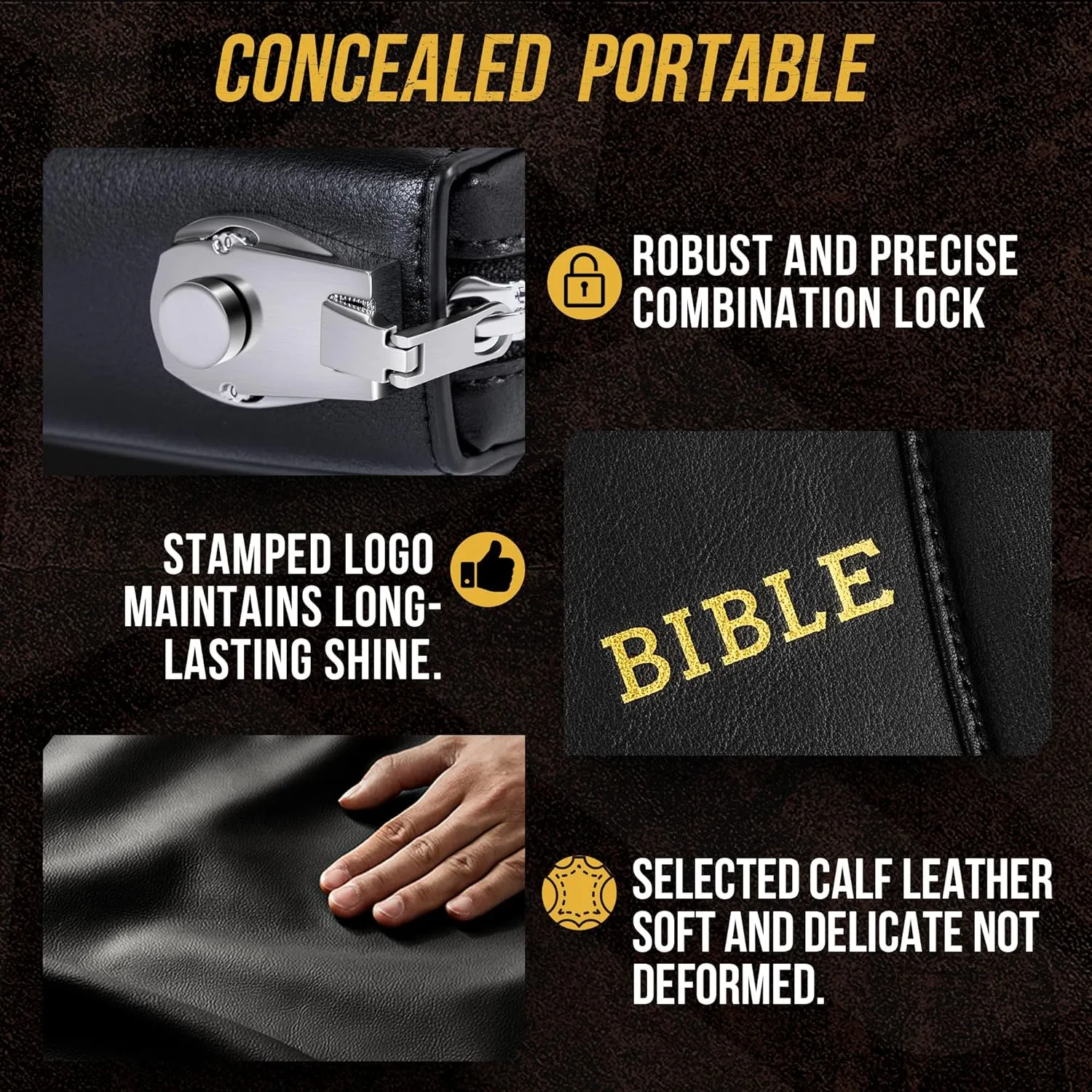 Concealed Carry Gun Pouch, Holy Bible Leather Soft Pistol Case, Lockable Zipper, Handgun Case for 9mm& Glock Guns Storage or Transport