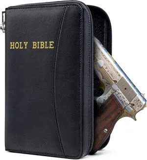 Concealed Carry Gun Pouch, Holy Bible Leather Soft Pistol Case, Lockable Zipper, Handgun Case for 9mm& Glock Guns Storage or Transport