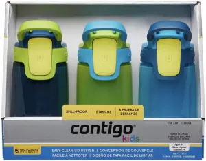 Contigo flasks Navy/Green/Blue Autoseal Sip Kids 415ml Water Bottles, 3 Pack