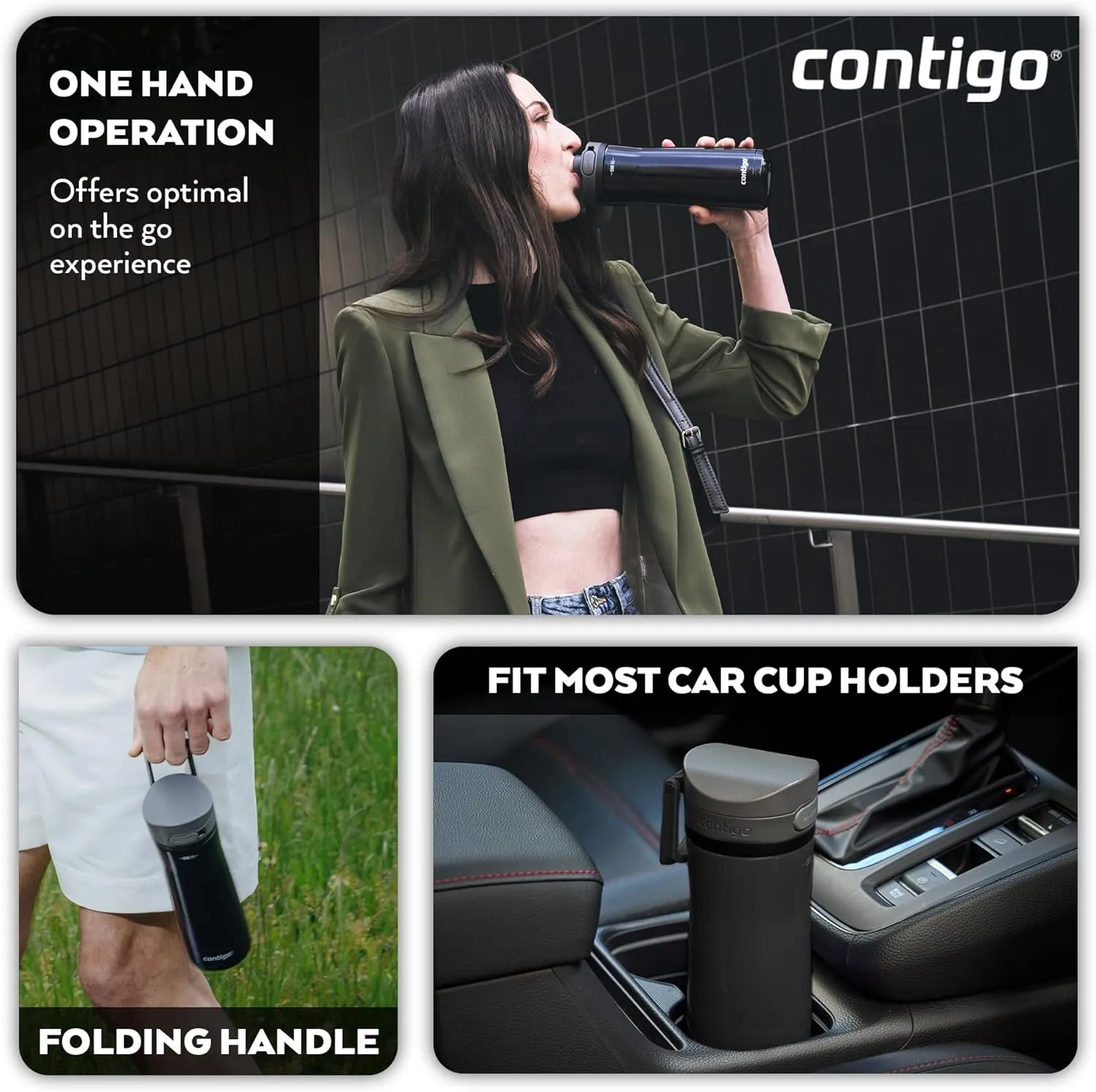 Contigo Jackson Chill Thermal Water Bottle, 590 ml Large BPA-Free Stainless Steel Water Bottle, Leak-Proof Lid, Cools Drinks for up to 12 Hours, Liquorice