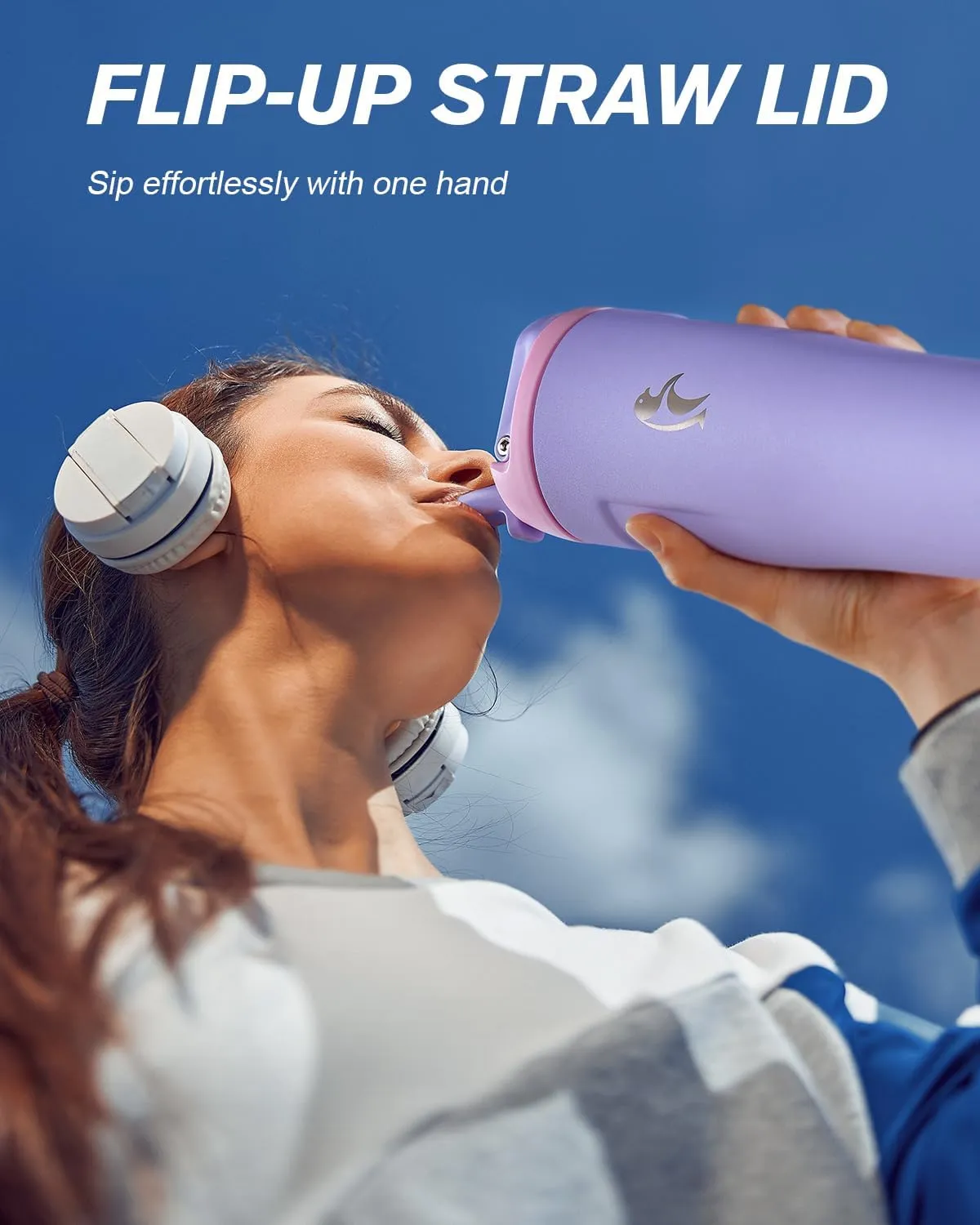 Coolflask 32 oz Insulated Water Bottle, Slim Tumblers with Straw Lid & Handle, Fits Car Cup Holder, Stainless Steel Thermo Flask for Sports, Gym, Travel, Office, Dishwasher Safe, Lavender