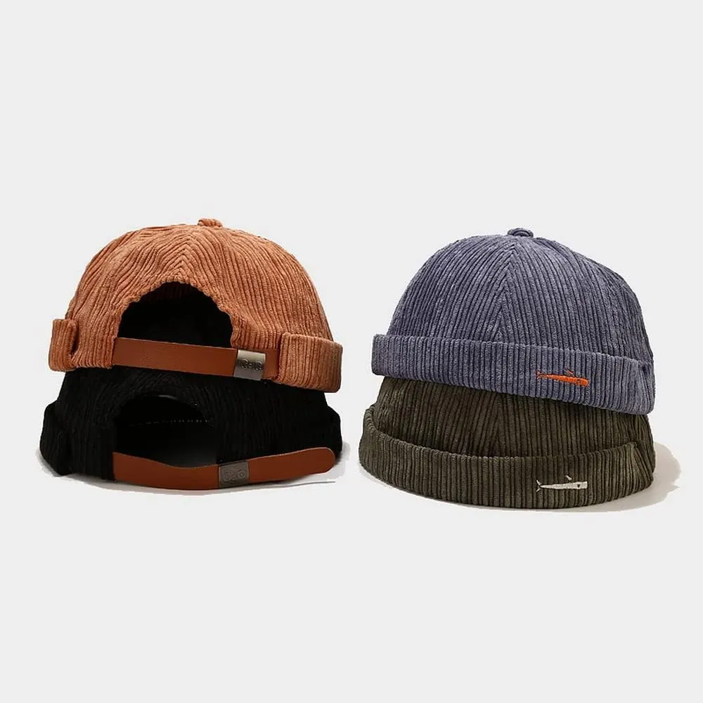 Corduroy Brimless Docker Hat for Unisex Stylish Adjustable Rolled Cuff Skull Cap Harbour Beanie Hats
