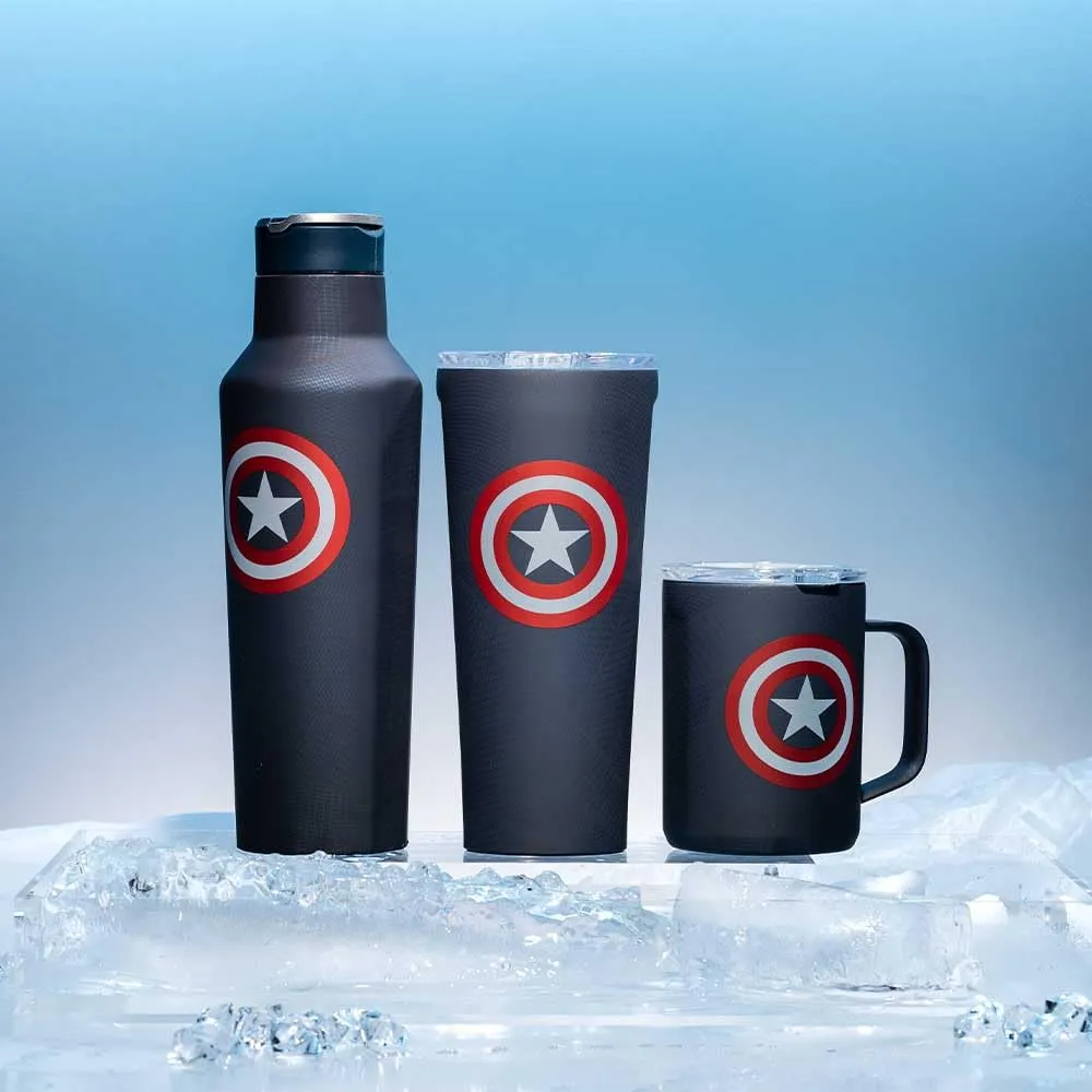 Corkcicle x Marvel Captain America Sport Canteen Insulated Tumbler, 20 oz – Reusable Water Bottle Keeps Beverages Cold for 25 Hours & Hot 12 Hours – Cupholder Friendly Tumbler with Screw-On Cap