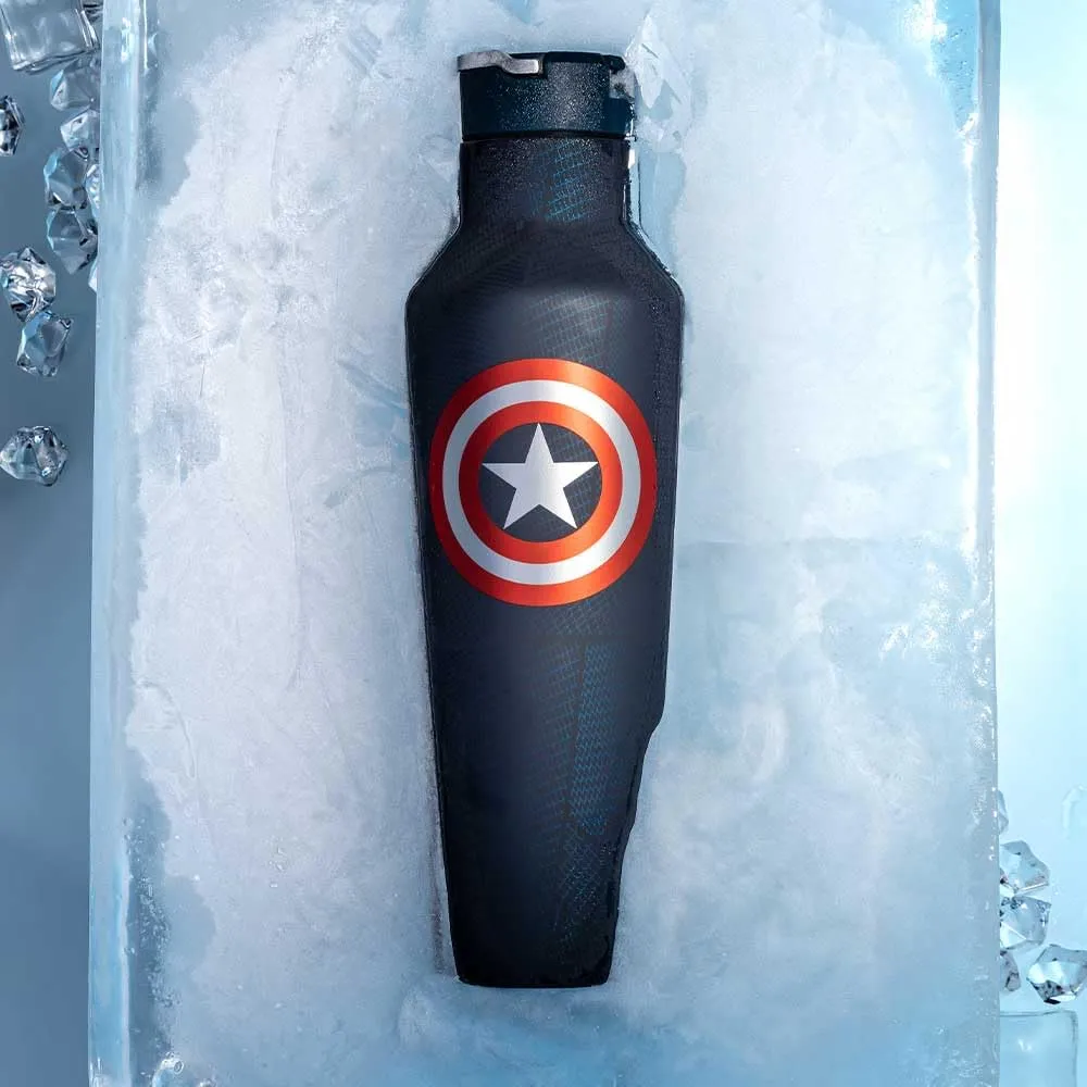 Corkcicle x Marvel Captain America Sport Canteen Insulated Tumbler, 20 oz – Reusable Water Bottle Keeps Beverages Cold for 25 Hours & Hot 12 Hours – Cupholder Friendly Tumbler with Screw-On Cap