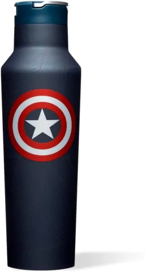 Corkcicle x Marvel Captain America Sport Canteen Insulated Tumbler, 20 oz – Reusable Water Bottle Keeps Beverages Cold for 25 Hours & Hot 12 Hours – Cupholder Friendly Tumbler with Screw-On Cap