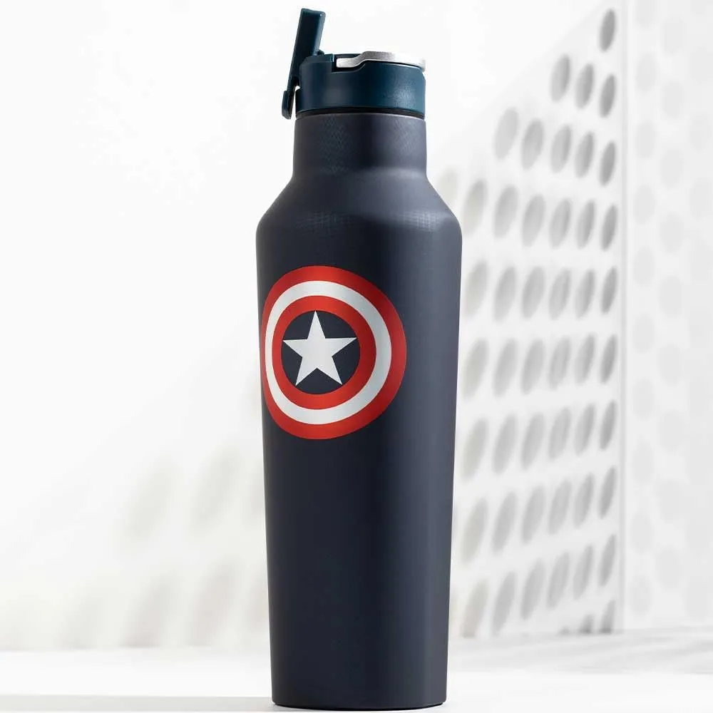 Corkcicle x Marvel Captain America Sport Canteen Insulated Tumbler, 20 oz – Reusable Water Bottle Keeps Beverages Cold for 25 Hours & Hot 12 Hours – Cupholder Friendly Tumbler with Screw-On Cap
