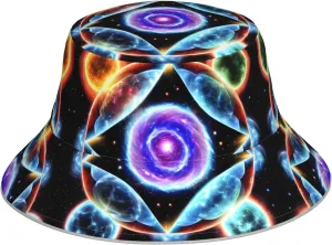 Cosmic Stars Prints Reflective Bucket Hat for Men and Women - Lightweight and Breathable Headwear Black, Black, One Size
