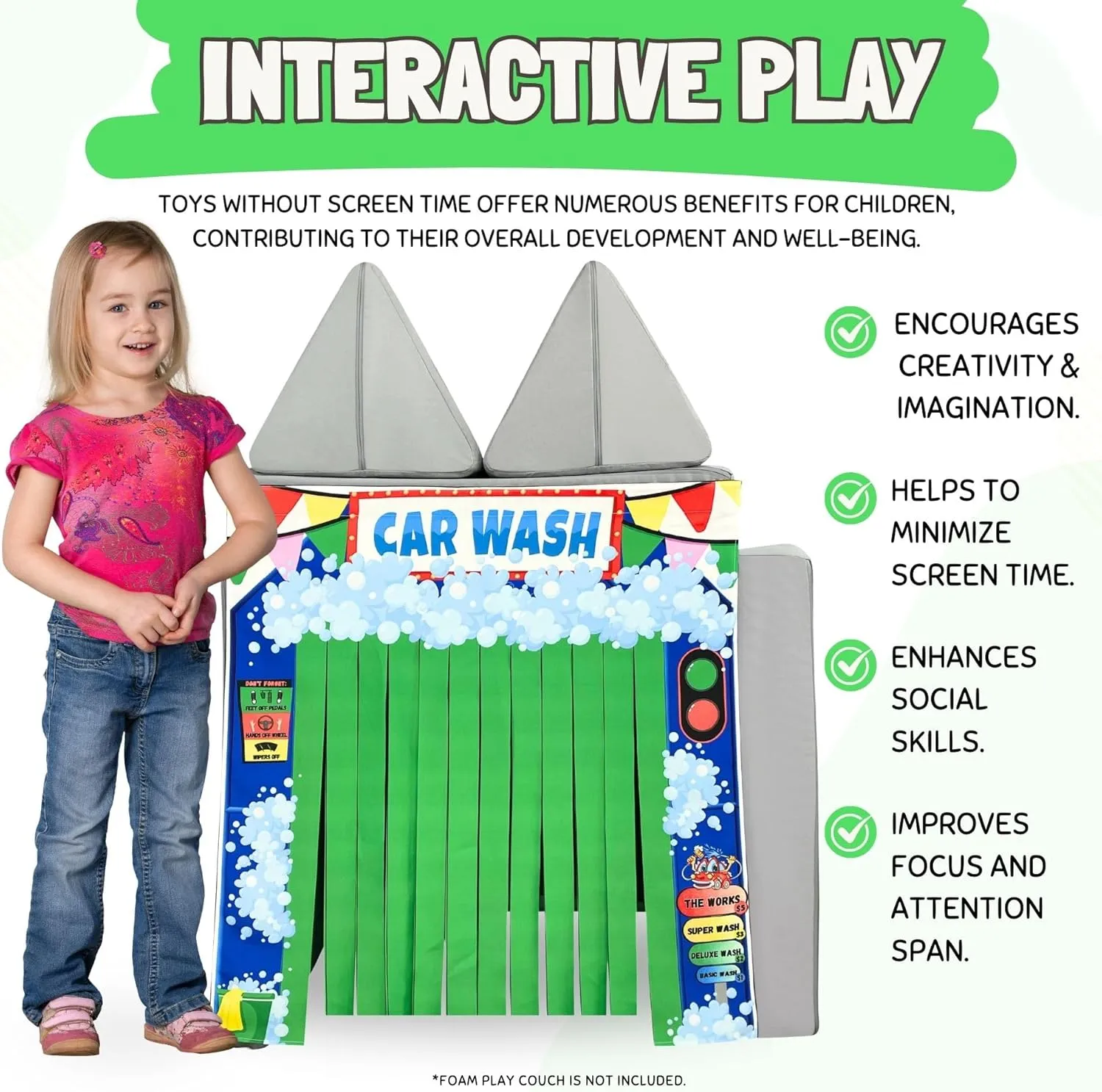 Couch Swag Play Panel for Childrens Foam Sofa Kids Couch (Car Wash)