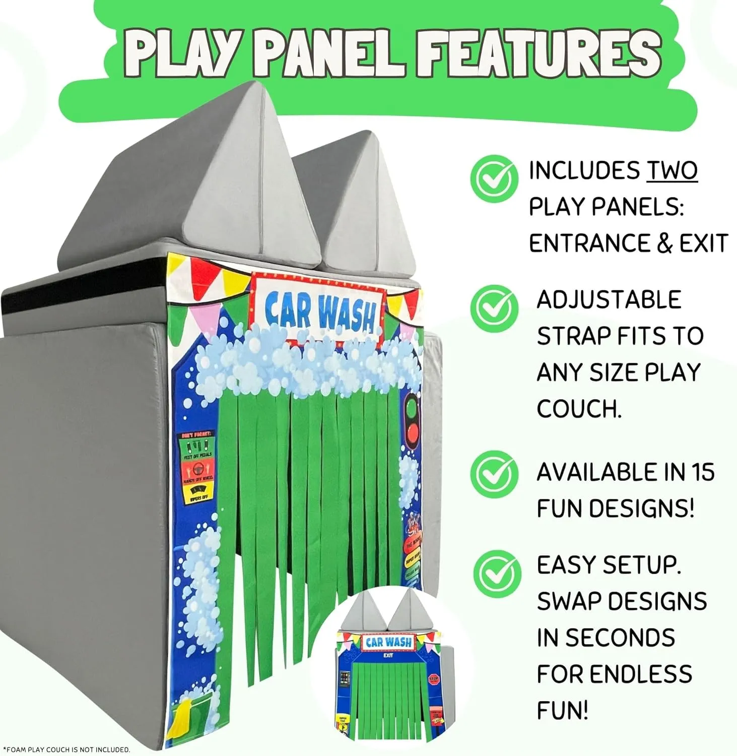 Couch Swag Play Panel for Childrens Foam Sofa Kids Couch (Car Wash)